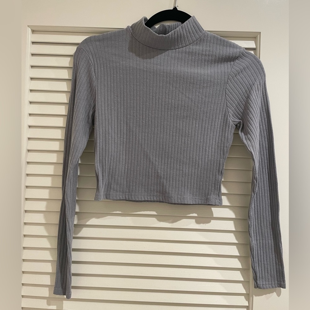 Bluish Grey Mock Neck Crop Top